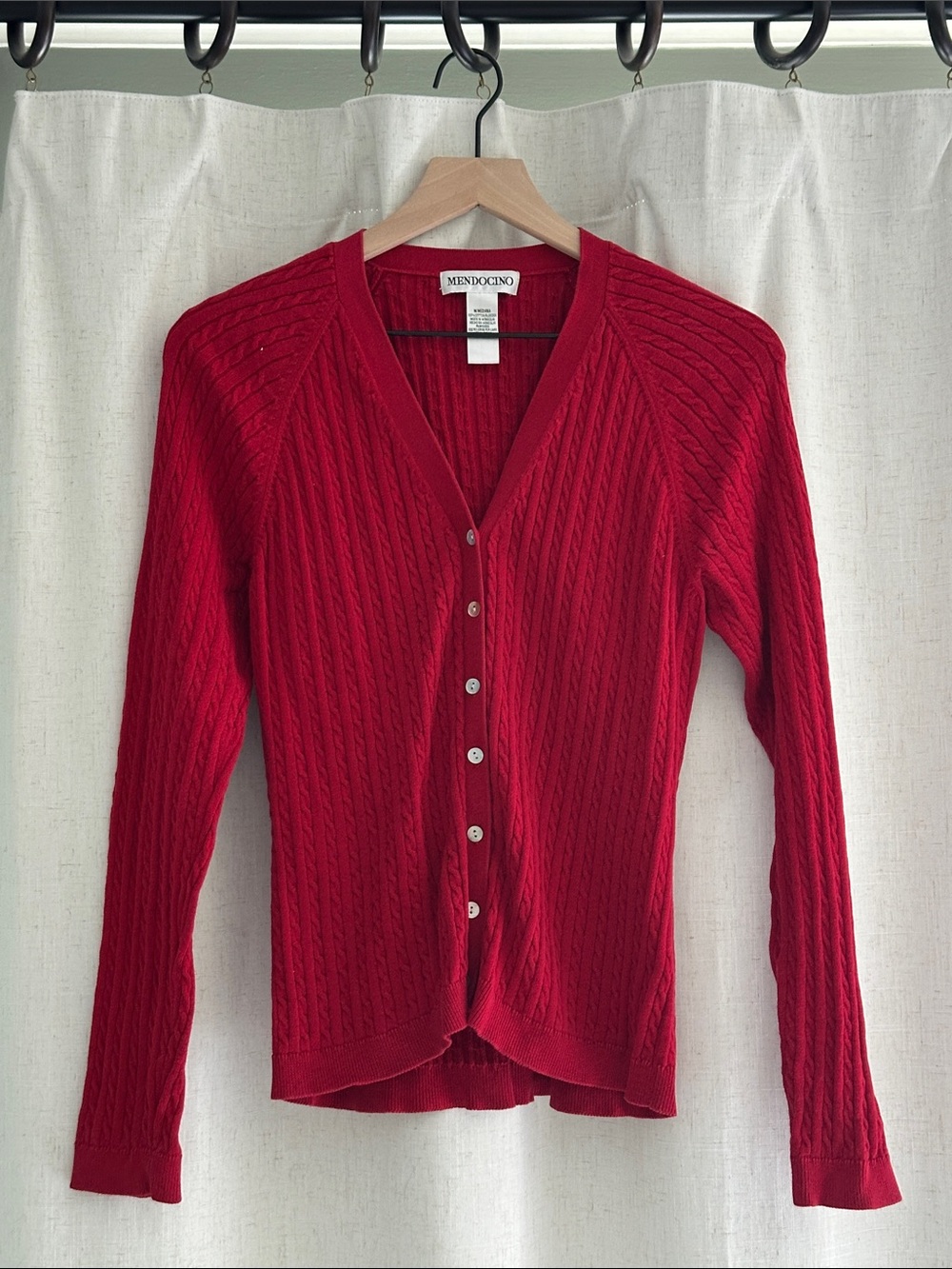 Mendocino Red Cable Knit Button Front Women's Cardigan